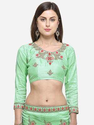 Green Embroidered Silk Semi Stitched Lehenga 3