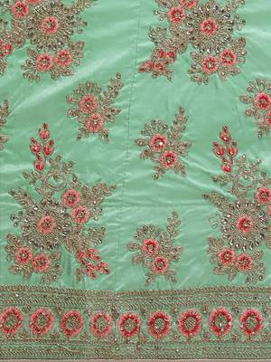 Green Embroidered Silk Semi Stitched Lehenga 4