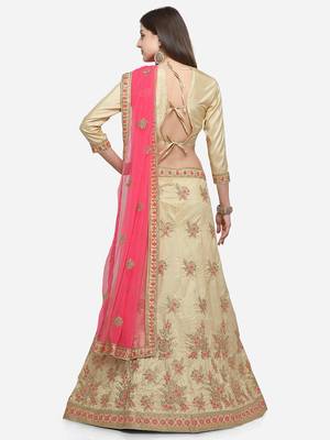 Beige Embroidered Silk Semi Stitched Lehenga 2