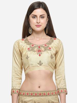 Beige Embroidered Silk Semi Stitched Lehenga 3