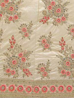 Beige Embroidered Silk Semi Stitched Lehenga 4