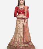 Peach Embroidered Silk Semi Stitched Lehenga