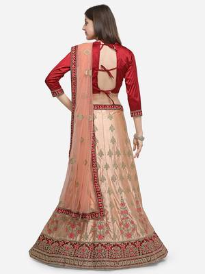 Peach Embroidered Silk Semi Stitched Lehenga 2