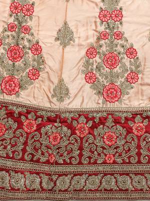 Peach Embroidered Silk Semi Stitched Lehenga 4