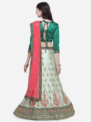 Green Embroidered Silk Semi Stitched Lehenga 2