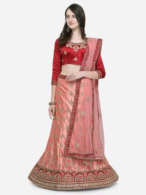 Pink Embroidered Silk Semi Stitched Lehenga 1