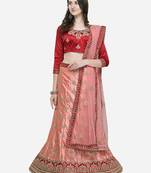 Pink Embroidered Silk Semi Stitched Lehenga