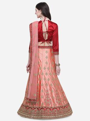 Pink Embroidered Silk Semi Stitched Lehenga 2