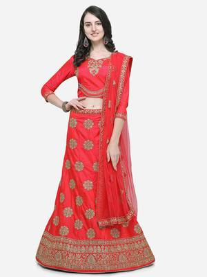 Pink Embroidered Silk Semi Stitched Lehenga 1