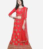 Pink Embroidered Silk Semi Stitched Lehenga