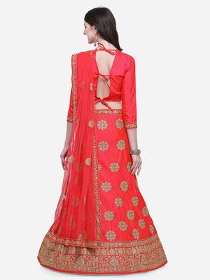Pink Embroidered Silk Semi Stitched Lehenga 2