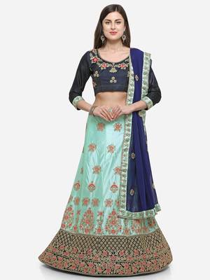 Light-Blue Embroidered Silk Semi Stitched Lehenga 1