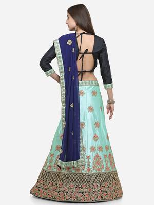 Light-Blue Embroidered Silk Semi Stitched Lehenga 2