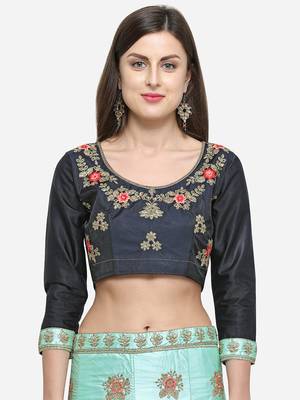 Light-Blue Embroidered Silk Semi Stitched Lehenga 3