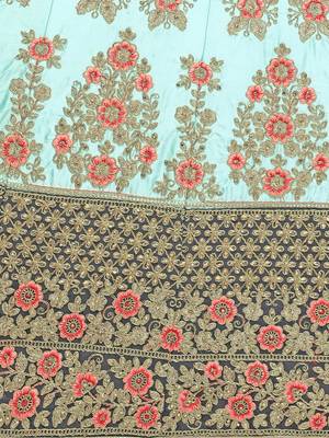 Light-Blue Embroidered Silk Semi Stitched Lehenga 4