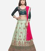 Green Embroidered Silk Semi Stitched Lehenga