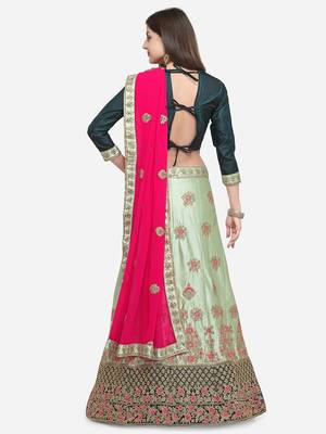 Green Embroidered Silk Semi Stitched Lehenga 2