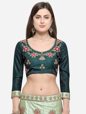 Green Embroidered Silk Semi Stitched Lehenga 3