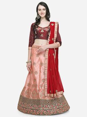 Pink Embroidered Silk Semi Stitched Lehenga 1