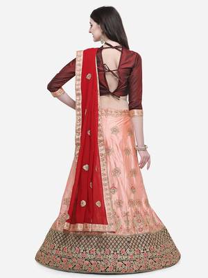 Pink Embroidered Silk Semi Stitched Lehenga 2