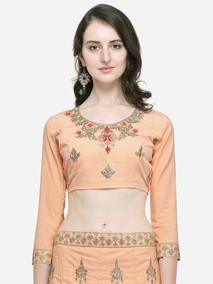 Peach Embroidered Silk Semi Stitched Lehenga 3