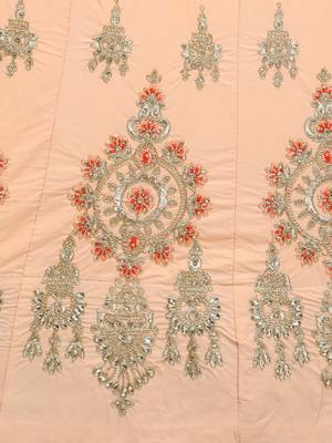 Peach Embroidered Silk Semi Stitched Lehenga 4