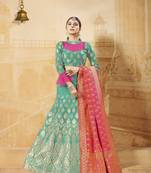 Light-Green Woven Silk Semi Stitched Lehenga