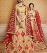 Beige Embroidered Silk Semi Stitched Lehenga
