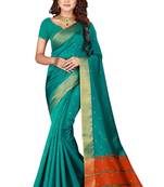 Green woven cotton silk saree with blouse