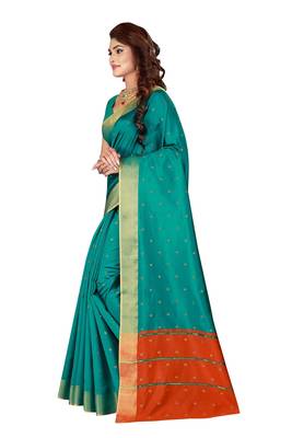 Green woven cotton silk saree with blouse 2