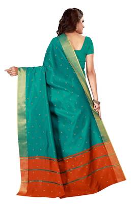 Green woven cotton silk saree with blouse 3