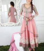 Styles Closet Pink embroidered net semi-stitched salwar with dupatta