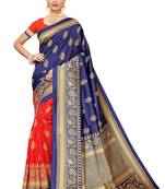 Blue printed art silk saree with blouse