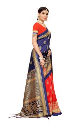 Blue printed art silk saree with blouse 3