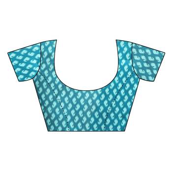 Turquoise printed art silk saree with blouse 5