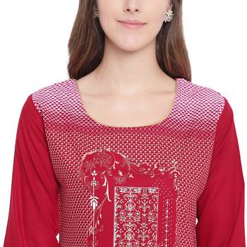 Red printed rayon kurtas-and-kurtis 5