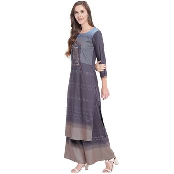 Grey printed rayon kurtas-and-kurtis 3