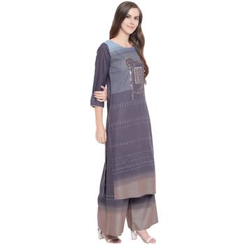 Grey printed rayon kurtas-and-kurtis 4