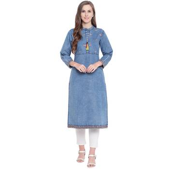 Blue embroidered cotton kurtas-and-kurtis 1