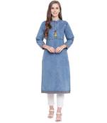 Blue embroidered cotton kurtas-and-kurtis