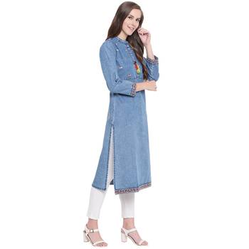 Blue embroidered cotton kurtas-and-kurtis 3