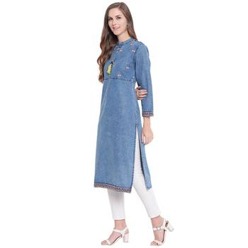 Blue embroidered cotton kurtas-and-kurtis 4