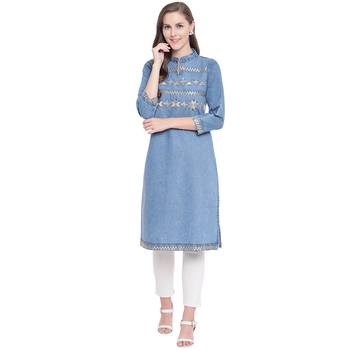Blue embroidered cotton kurtas-and-kurtis 1