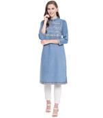 Blue embroidered cotton kurtas-and-kurtis