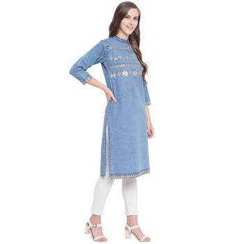 Blue embroidered cotton kurtas-and-kurtis 3