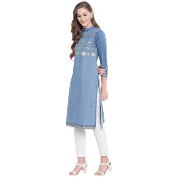Blue embroidered cotton kurtas-and-kurtis 4
