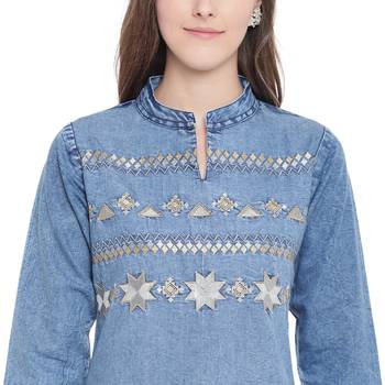 Blue embroidered cotton kurtas-and-kurtis 5