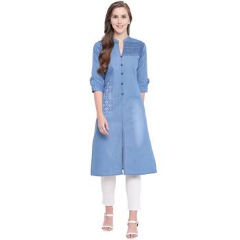 Blue embroidered cotton kurtas-and-kurtis 1