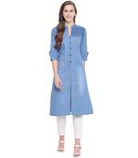 Blue embroidered cotton kurtas-and-kurtis