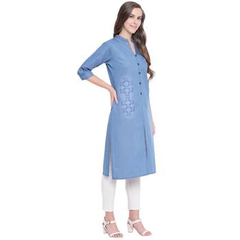 Blue embroidered cotton kurtas-and-kurtis 4